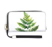 Jubonexis Fern Leaf Soft Watercolor PU Leather Clutch Long Bifold Wallet, Coin Purse Credit Pass Case, Durable Card-Holder Money Storage for Women Men