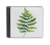 Jubonexis Fern Leaf Soft Watercolor Soft PU Leather Bifold Wallet, Coin Purse Credit Pass Case, Durable Card-Holder Slim Billfold for Men Woman Money Storage