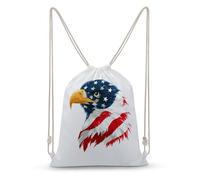 Jubonexis Fierce Bald Eagle Head with American Flag Pattern Drawstring Backpack Canvas String Bag Lightweight Sports Gym Bag for Men Women