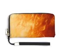 Jubonexis Fire Pattern Orange Color PU Leather Clutch Long Bifold Wallet, Coin Purse Credit Pass Case, Durable Card-Holder Money Storage for Women Men