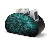 Jubonexis Fireworks Burst in Icy Blue And Teal Colors Remotes Control Holder with 5 Compartments Leather TV Remote Caddy Storage Box Desktop Organizer