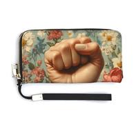Jubonexis Fist Raised Flowers PU Leather Clutch Long Bifold Wallet, Coin Purse Credit Pass Case, Durable Card-Holder Money Storage for Women Men