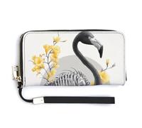 Jubonexis Flamingo Bones and Yellow Flowers PU Leather Clutch Long Bifold Wallet, Coin Purse Credit Pass Case, Durable Card-Holder Money Storage for Women Men