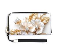 Jubonexis Floral Bouquet with Diamonds and Pearls PU Leather Clutch Long Bifold Wallet, Coin Purse Credit Pass Case, Durable Card-Holder Money Storage for Women Men