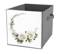 Jubonexis Floral Crescent Roses And Greenery Minimalist Cube Storage Bins Storage Cubes Foldable Decorative Fabric Storage Baskets Home Organizers with Handles for Shelves,Closet, 27x27 CM