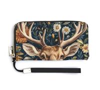 Jubonexis Floral Flower Deer Vintage PU Leather Clutch Long Bifold Wallet, Coin Purse Credit Pass Case, Durable Card-Holder Money Storage for Women Men