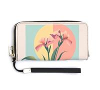 Jubonexis Floral Iris in A Vase Minimalist PU Leather Clutch Long Bifold Wallet, Coin Purse Credit Pass Case, Durable Card-Holder Money Storage for Women Men