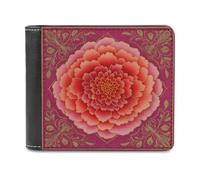 Jubonexis Floral Mandala Peony Petals on Pink Soft PU Leather Bifold Wallet, Coin Purse Credit Pass Case, Durable Card-Holder Slim Billfold for Men Woman Money Storage