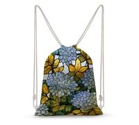 Jubonexis Floral Pattern White Pale Blue Chrysanthemum Flower Drawstring Backpack Canvas String Bag Lightweight Sports Gym Bag for Men Women