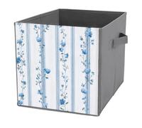 Jubonexis Floral Vine Stripes with Tiny Blue White Hydrangea Cube Storage Bins Storage Cubes Foldable Decorative Fabric Storage Baskets Home Organizers with Handles for Shelves,Closet, 27x27 CM