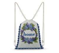 Jubonexis Floral Wreath of Periwinkle Purple Blossoms Drawstring Backpack Canvas String Bag Lightweight Sports Gym Bag for Men Women