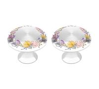 Jubonexis Floral Wreath Pink Yellow Lavender Flowers Round Drawer Cabinet Knobs Handles with Screws,2 Pcs, Drawer Dresser Knob Pulls Decor for Wardrobe Cupboard Home Office Kitchen