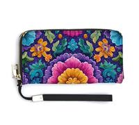 Jubonexis Flower Floral Motifs Pattern Yellow Pink PU Leather Clutch Long Bifold Wallet, Coin Purse Credit Pass Case, Durable Card-Holder Money Storage for Women Men