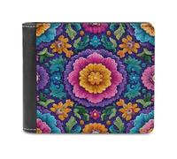 Jubonexis Flower Floral Motifs Pattern Yellow Pink Soft PU Leather Bifold Wallet, Coin Purse Credit Pass Case, Durable Card-Holder Slim Billfold for Men Woman Money Storage