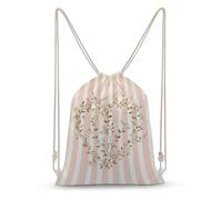 Jubonexis Flower Vine Heart-shaped Wreath Pink Stripes Drawstring Backpack Canvas String Bag Lightweight Sports Gym Bag for Men Women