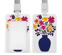 Jubonexis Flowers in A Blue Vase Simple ID Badge Holder Retractable Clip Card Holder Card Protector Name Badge Name Tag for Work Office Doctor Nurse