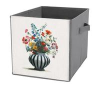 Jubonexis Flowers in A Striped Vase Watercolors Cube Storage Bins Storage Cubes Foldable Decorative Fabric Storage Baskets Home Organizers with Handles for Shelves,Closet, 27x27 CM