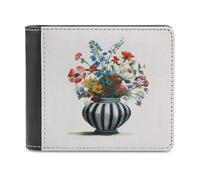 Jubonexis Flowers in A Striped Vase Watercolors Soft PU Leather Bifold Wallet, Coin Purse Credit Pass Case, Durable Card-Holder Slim Billfold for Men Woman Money Storage