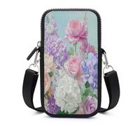 Jubonexis Flowers Pastel Colors Pink Lavender Crossbody Mobile Phone Bag Smartphone Bag With Adjustable Strap