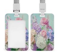Jubonexis Flowers Pastel Colors Pink Lavender ID Badge Holder Retractable Clip Card Holder Card Protector Name Badge Name Tag for Work Office Doctor Nurse