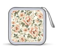 Jubonexis Flowers Peonies Vintage Floral Pattern CD Case DVD Storage Case Portable for Car Home Travel
