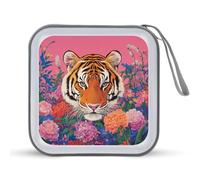 Jubonexis Flowers Tiger on Pink CD Case DVD Storage Case Portable