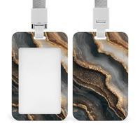 Jubonexis Flowing Glittering Minerals Sandy Beige Marble ID Badge Holder Retractable Clip Card Holder Card Protector Name Badge Name Tag for Work Office Doctor Nurse