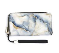 Jubonexis Flowing Marble Pale Indigo Gold PU Leather Clutch Long Bifold Wallet, Coin Purse Credit Pass Case, Durable Card-Holder Money Storage for Women Men