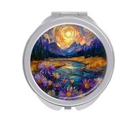 Jubonexis Flowing River Sunrise Women Pocket Mirrors, Girls Small Portable Travel Makeup Mini Mirror