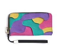 Jubonexis Flowing Wavy Shapes Hand-Cut Collage Aesthetic PU Leather Clutch Long Bifold Wallet, Coin Purse Credit Pass Case, Durable Card-Holder Money Storage for Women Men