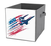 Jubonexis Flying Jets in The Sky with Red Stripes Cube Storage Bins Storage Cubes Foldable Decorative Fabric Storage Baskets Home Organizers with Handles for Shelves,Closet, 27x27 CM