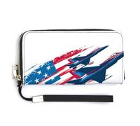 Jubonexis Flying Jets in The Sky with Red Stripes PU Leather Clutch Long Bifold Wallet, Coin Purse Credit Pass Case, Durable Card-Holder Money Storage for Women Men