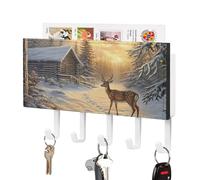 Jubonexis Forest Deer Near A Rustic Wooden Cabin Wall Mount with 5 Hooks Acrylic Key Rack for Home Office Entryway