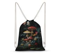 Jubonexis Forest Mushrooms Flowers Dark Academia Aesthetic Drawstring Backpack Canvas String Bag Lightweight Sports Gym Bag for Men Women