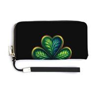 Jubonexis Four Leaf Clover on Black PU Leather Clutch Long Bifold Wallet, Coin Purse Credit Pass Case, Durable Card-Holder Money Storage for Women Men