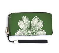 Jubonexis Four-Leaf Clover on Green Vintage PU Leather Clutch Long Bifold Wallet, Coin Purse Credit Pass Case, Durable Card-Holder Money Storage for Women Men