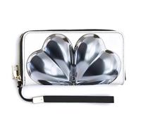Jubonexis Four-Leaf Clover Polished Silver Metal PU Leather Clutch Long Bifold Wallet, Coin Purse Credit Pass Case, Durable Card-Holder Money Storage for Women Men