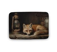 Jubonexis Fox Resting Old Lantern Vintage Dark Bathroom Door Rug Mat, Extra Soft Coral Velvet Floor Mat, Rapid Water Absorption Non Slip Comfortable Bath Rugs Mats 15.7"x23.6"