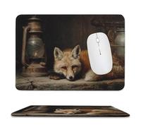 Jubonexis Fox Resting Old Lantern Vintage Dark Mouse Pad, Small Office Computer Mouse Pads for Desk Laptop with Non-Slip Rubber Base Mouse Mat, Gaming Mouse Pads