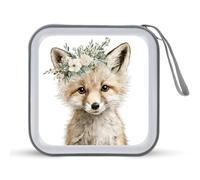 Jubonexis Fox with Neutral Floral Crown CD Case DVD Storage Case Portable for Car Home Travel
