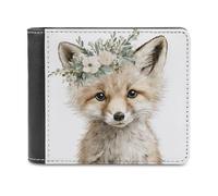 Jubonexis Fox with Neutral Floral Crown Soft PU Leather Bifold Wallet, Coin Purse Credit Pass Case, Durable Card-Holder Slim Billfold for Men Woman Money Storage