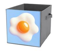 Jubonexis Fried Egg on Blue Minimal Cube Storage Bins Storage Cubes Foldable Decorative Fabric Storage Baskets Home Organizers with Handles for Shelves,Closet, 27x27 CM