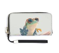 Jubonexis Frog with Sunglasses Surfing PU Leather Clutch Long Bifold Wallet, Coin Purse Credit Pass Case, Durable Card-Holder Money Storage for Women Men