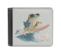 Jubonexis Frog with Sunglasses Surfing Soft PU Leather Bifold Wallet, Coin Purse Credit Pass Case, Durable Card-Holder Slim Billfold for Men Woman Money Storage