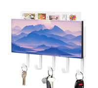 Jubonexis Full Moon Over Rolling Hill Abstract Minimalist Boho Wall Mount with 5 Hooks Acrylic Key Rack for Home Office Entryway