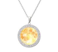 Jubonexis Full Moon Watercolor Round Pendant Necklace Silver Jewelry for Women