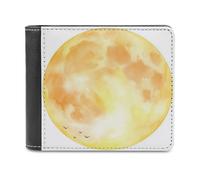 Jubonexis Full Moon Watercolor Soft PU Leather Bifold Wallet, Coin Purse Credit Pass Case, Durable Card-Holder Slim Billfold for Men Woman Money Storage
