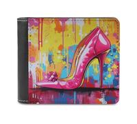 Jubonexis Funky Pink Girl High Heel Graffiti Soft PU Leather Bifold Wallet, Coin Purse Credit Pass Case, Durable Card-Holder Slim Billfold for Men Woman Money Storage