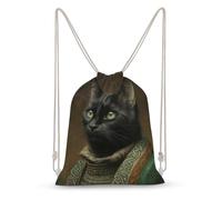 Jubonexis Funny Black Tabby Cat Drawstring Backpack Canvas String Bag Lightweight Sports Gym Bag for Men Women