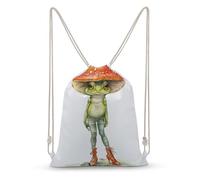 Jubonexis Funny Frog Mushroom Hat High Heel Drawstring Backpack Canvas String Bag Lightweight Sports Gym Bag for Men Women